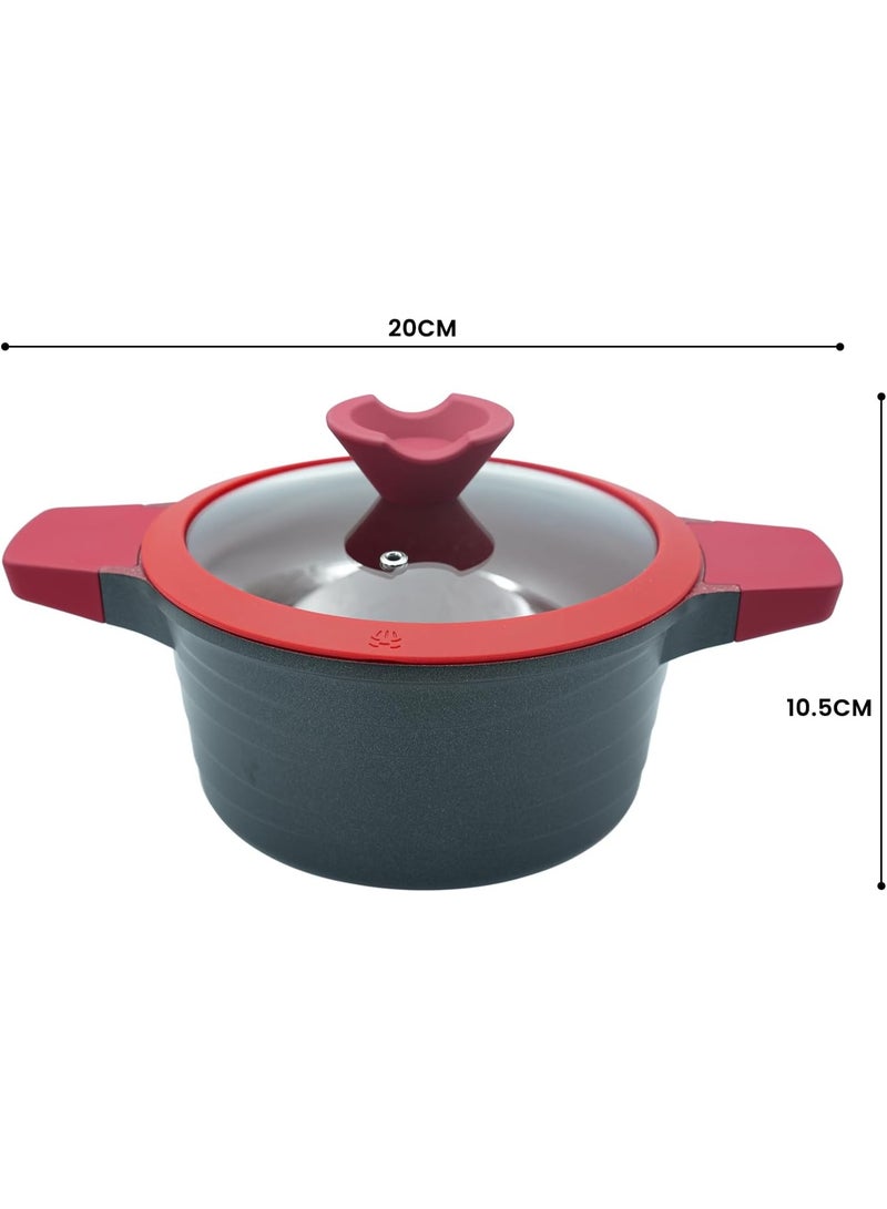 HausRoland Casserole 3.3L Red Granite Nonstick Cookware with Lid Die-Cast Aluminum Induction & Oven Safe PFOA/PTFE-Free Kitchen Utensil Durable Scratch-safe Pots Pans for Cooking (Casserole 3.3L) - Image 2